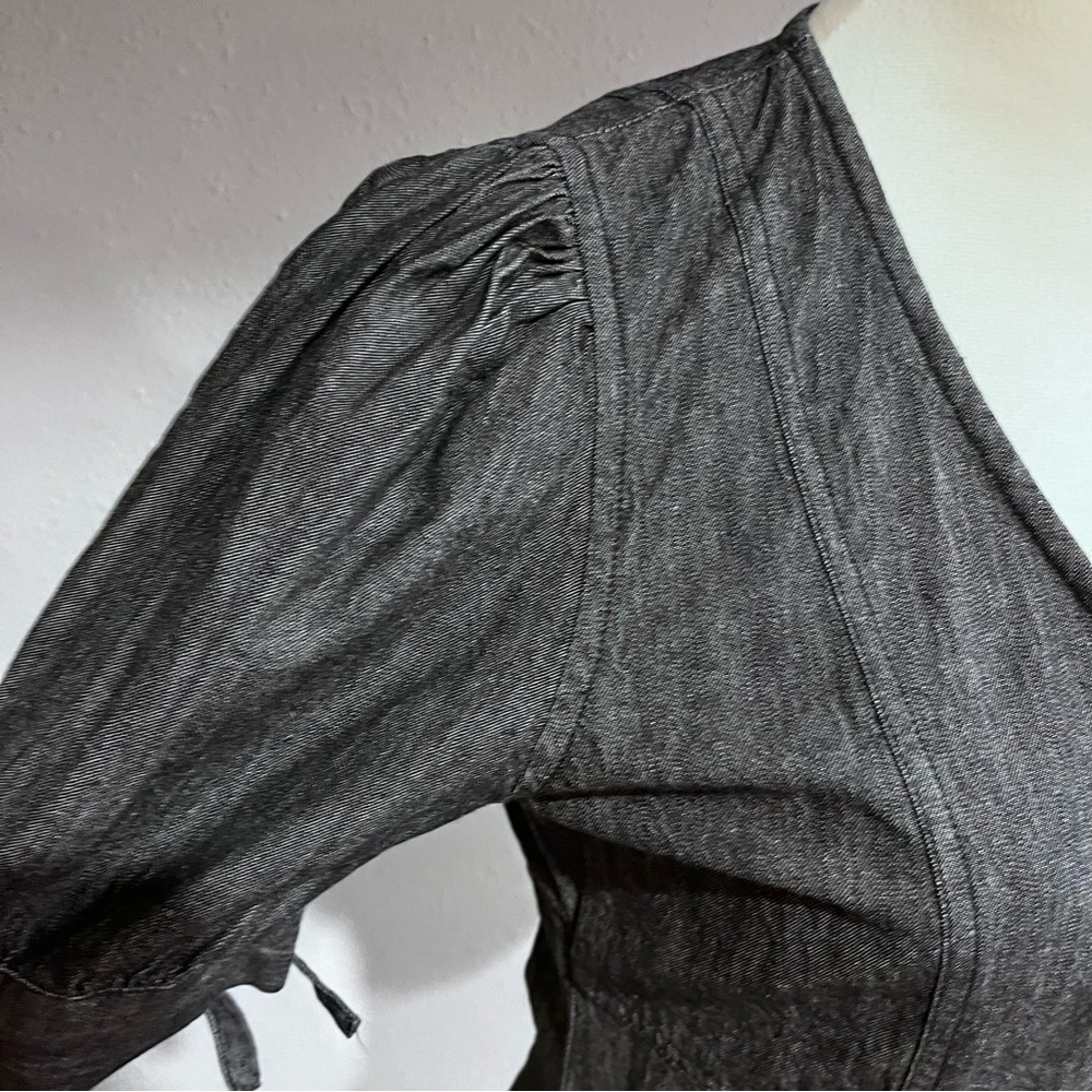 Button down short sleeve denim light charcoal color dress - Picture 7 of 14